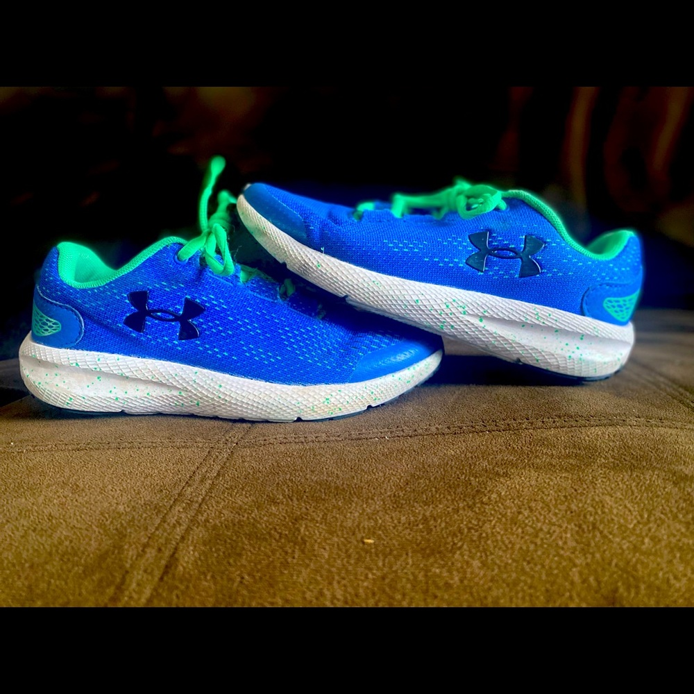 UA green and blue sneakers